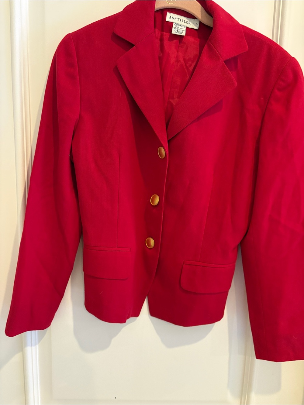 Ann Taylor Red Classic Notch Blazer with Gold Buttons